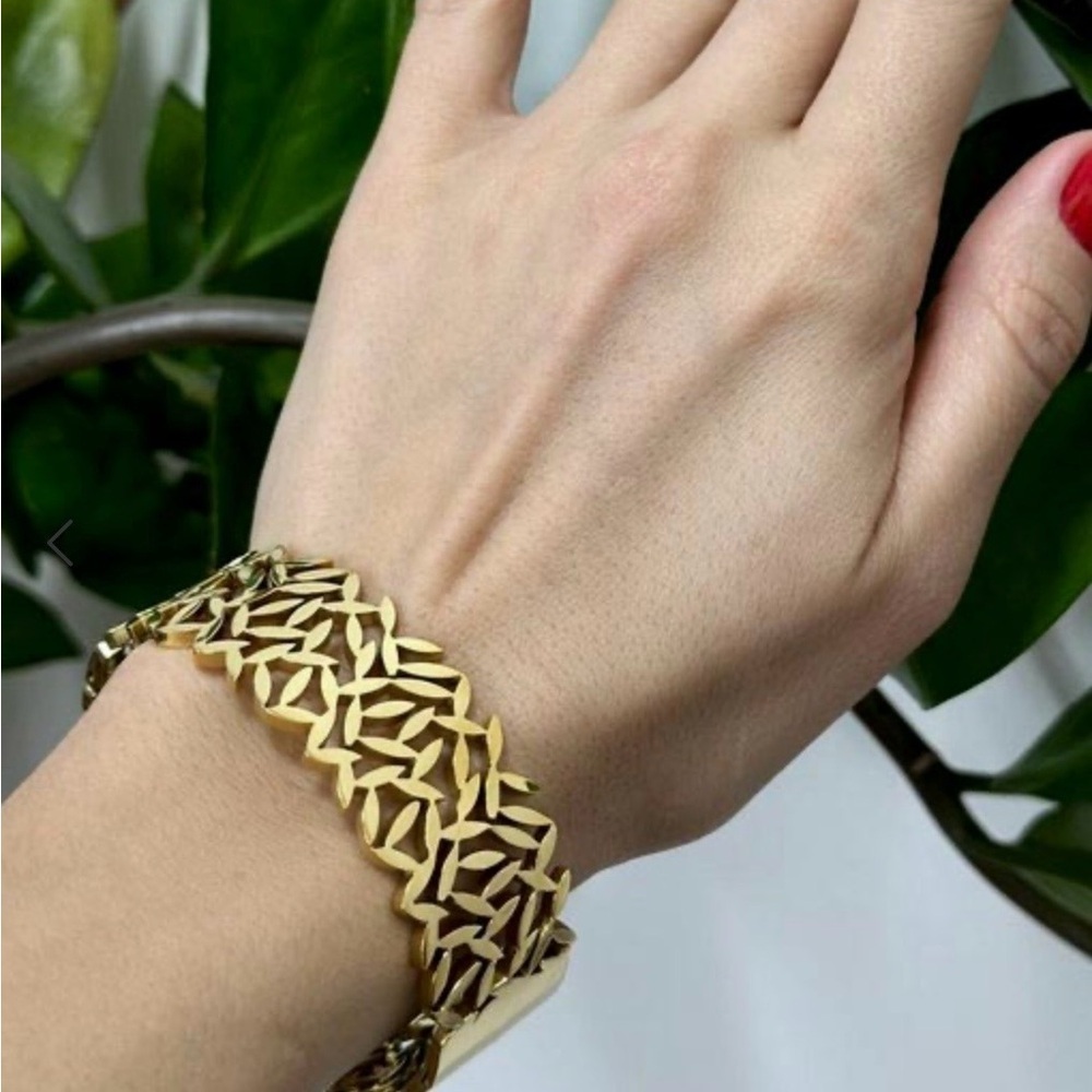 Chunky Leaf Wide Boho Bangle Bracelet - Picture 2 of 6